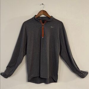 Nike Running Dri-Fit Charcoal Pullover with Vibrant Orange Accent